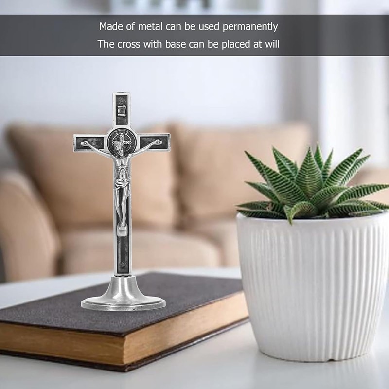 QUEAMBLER Zinc Alloy Catholic Cross Wall Art Plaque with Removable