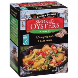 Crown Prince SMOKED OYSTERS  IN  OLIVE OIL, FANCY WHOLE, CROWN PRINCE, 6 CANS  22.5 OZ TOTAL