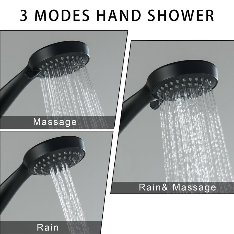 LIWEIKE 3 Handle Tub Shower Faucet, Matte Black Three Handles