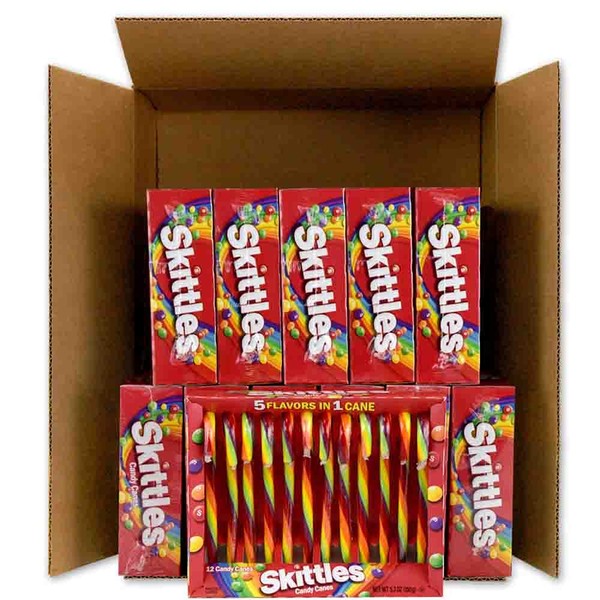 Skittles Candy Canes 5 Flavors in 1 Cane 12 Count Boxes packed 12s