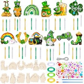 MiniInflat 24 Sets St. Patrick's Day Craft Shamrock Wind Chime Kit Make Your Own Shamrock Lucky Gifts St. Patrick's Day DIY Wooden Decoration for Irish Gifts Activity Party Supplies
