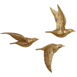 Deco 79 Resin Bird Metallic 3D Sculpted Floating Wall Decor, Set of 3 10",10",10"H, Gold