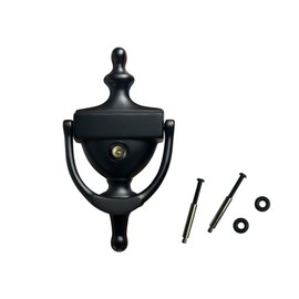 QCAA Solid Brass Door Knocker, 7", with 160 Degree Glass Len Door Viewer (UL Listed), Matte Black, 1 Pack