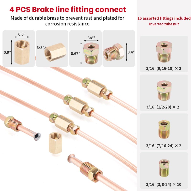 3/16" Brake Line Kit,25 ft 3/16 Copper Coated Brake Line