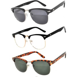 OWL 3 Pack Semi-Rimless Metal Plastic Sunglasses Womens Mens UV400 Protection Smoke, Tint, Mirror Lens Retro Sunglasses