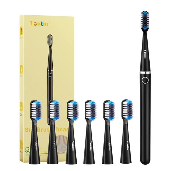 TouTin Electric Toothbrush with 6 Brush Heads, Sonic Electric Toothbrush for Adult, Rechargeable Travel Toothbrush,IPX7 Waterproof,120 Days, 3 Modes