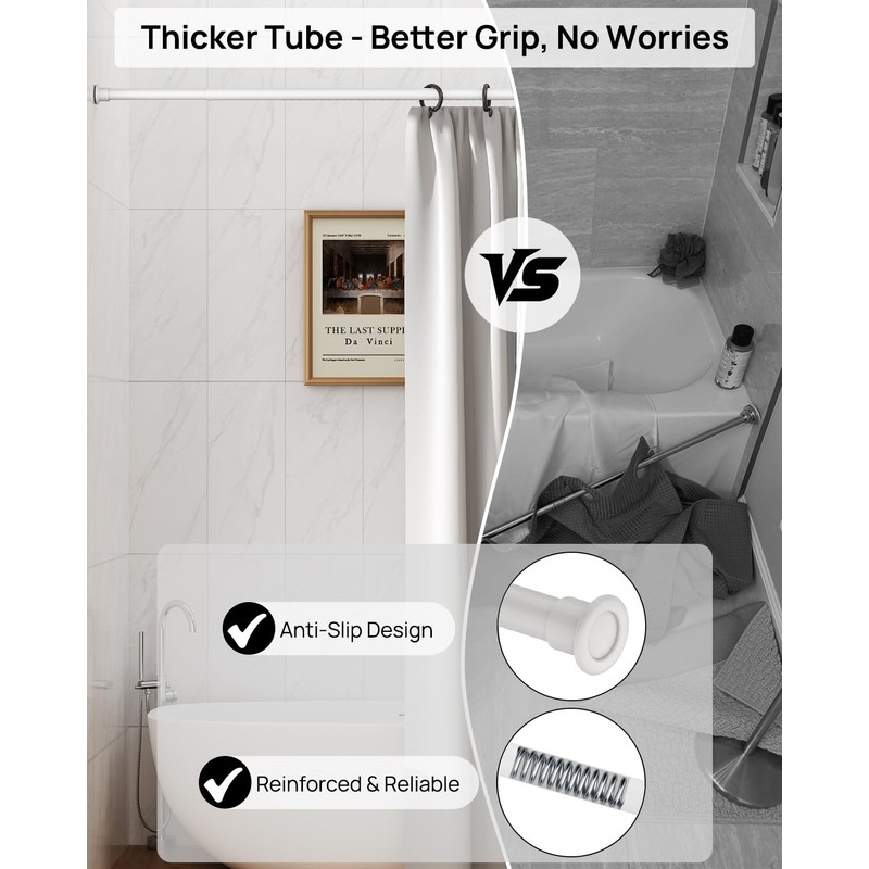 ALLZONE Shower Curtain Rod Tension No Drill, 42-83 Inches,Heavy Duty
