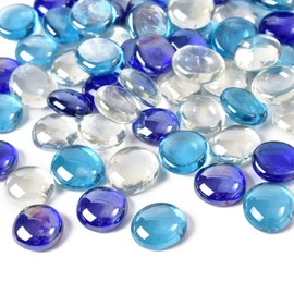 LUEYAO Flat Glass Marbles 1LB Mixed Color for Vase Fillers Mixed Colour Stone for Garden Decoration Craft Fish Tank (Transparent, Cobalt Blue, Sea Blue)