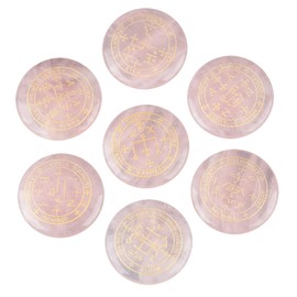 SUNYIK Round Engraved Archangels Gabriel Sigil Talisman Stone Set of 7, Pocket Worry Palm Stones for Healing Reiki Decoration Wicca Amulet, Rose Quartz