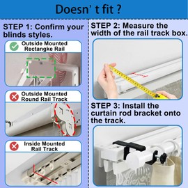 LAZTZQ Outside Mounted Blinds Curtain Rod Bracket Attachment, 1.3 - 2 inches Wide Track, Tool - Free & Drill - Free, with Installation Guide and Curtain Magnet Buckle (Black, 4 Pack)