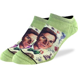 Good Luck Sock Men's Bill Nye Ankle Socks - Green, Adult Shoe Size 7-12