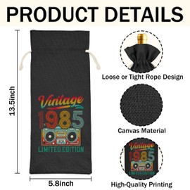 Funny 40th Birthday Gift Ideas for Women Men Happy 40th Birthday Decor Vintage 1985 Wine Bottle Bag Party Decorations Supplies for 40 Year Old Woman Man, Gifts for Mom Dad 40 Years Anniversary (B48)