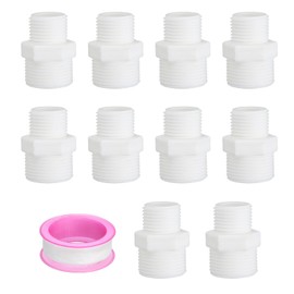PATIKIL PVC Pipe Fittings Nipple G 1/2 x G 3/4, 10 Pcs Male to Male Thread Coupling Adapter Hex Straight Connector with Plumber Tape for Water Tanks, White