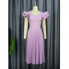 AOMEI Women's Light Purple Square Collar Ruffles Sleeve Pleated Elegant