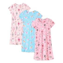 FEREMO 3 Pack Nightgowns for Women Soft Cotton Short Sleeve Night Shirts Womens Print Sleep Shirts Sleepwear(Set3,L)