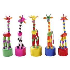 STOBOK 5Pcs Wooden Giraffe Figurine Toy Dancing Rocking Giraffe Finger Puppets Push Up Toys for Boys Kids Girls (Random Style)