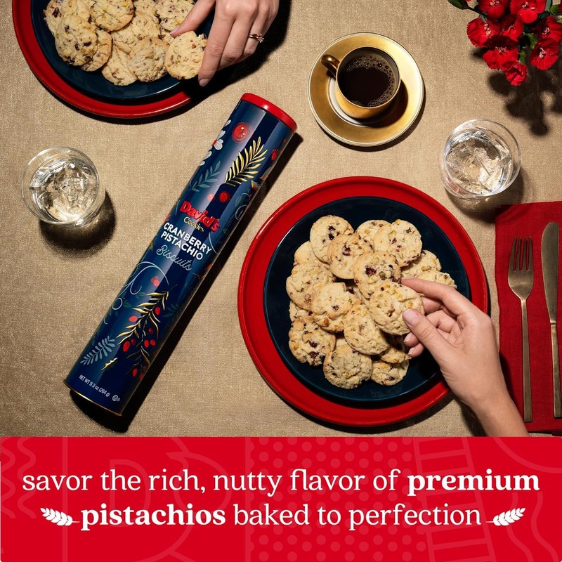 David's Cookies Cranberry Pistachio Biscuits 2-Pack - Gourmet Snacks &