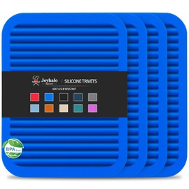 Joyhalo 4 Pack Trivets for Hot Dishes - Hot Pads for Kitchen 9'' x 12'', Silicone Trivets for Hot Pots and Pans, Hot Plates to Protect Table, Quartz Countertops Heat Resistance to 480°F, True Blue