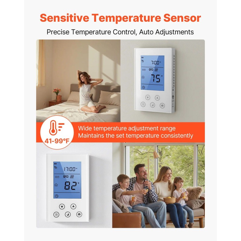 7-Day Programmable Thermostat with Built-in GFCI Sensitivity Home Radiant Underfloor
