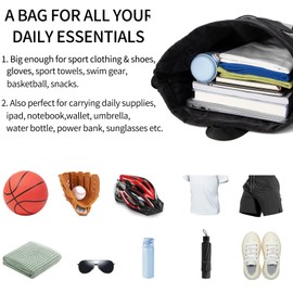 Veious Drawstring Soccer Backpack Basketball Bag for Football Volleyball Gym Sports Training with Shoe Compartment (Black)