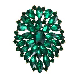 BriLove Fashion Large Statement Vintage Style Brooch, Women's Oval Crystal Rhinestone Marquise Cluster Brooch Pin for Wedding Party Prom Emerald Color Antique-Gold-Tone
