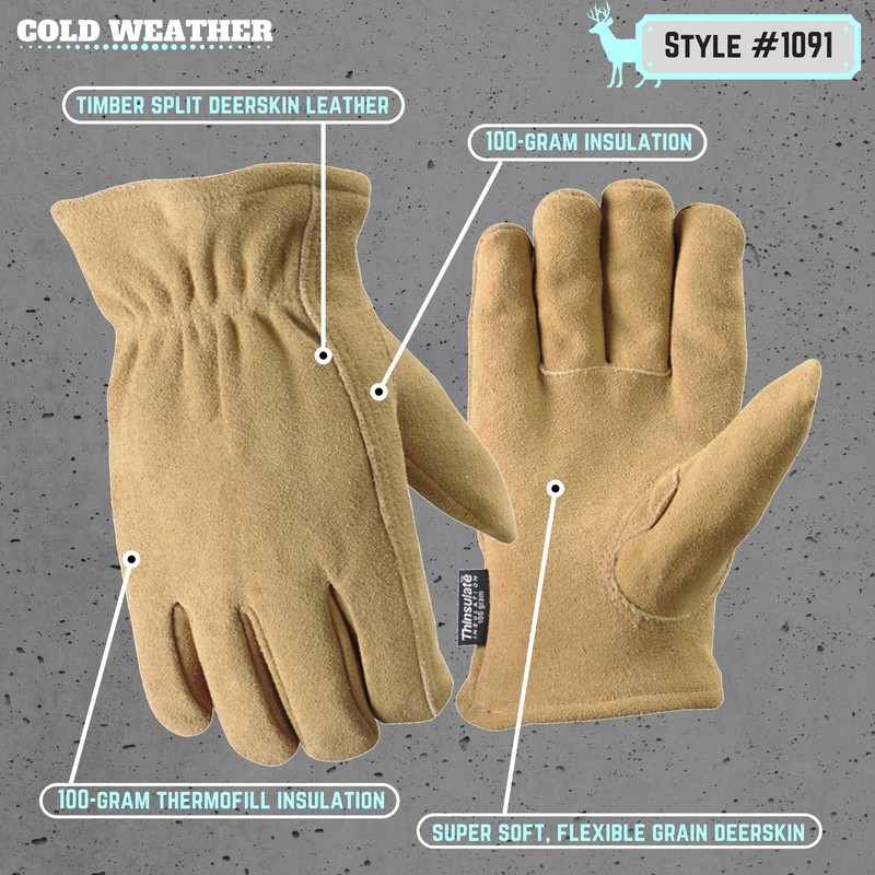 Wells Lamont Men's Thinsulate Deerskin Winter Gloves, Extra Large (1091),