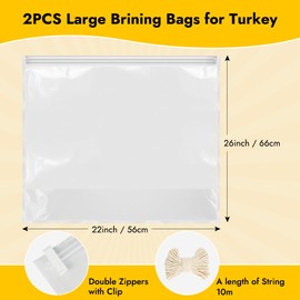 FOREST BREATHING Brining Bags for Turkey, 26"×22", 2 Pack Large Brining Bags for Turkey with 10m Cotton Strings, Holds up to 35lbs, Double Zippers Seal Heavy Duty Turkey Brine Bags for Beef, Lamb ...