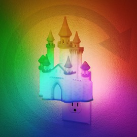 JandCase Night Lights Plug into Wall,3D Printed Castle RGB Night Light,10-Color Change Night Light,Dimmable Nightlights with Dusk to Dawn Sensor for Rooms Bathroom Hallway