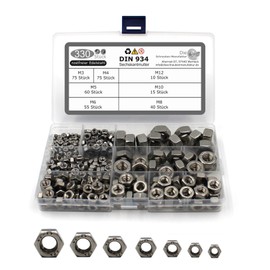 330-Piece Set of Hex Nuts in Accordance with DIN 934 / ISO 4032 Standard Stainless Steel A2 V2A Screw Nut Stainless Steel Nut Hex Nut Size M3-M12 (330 Pieces)