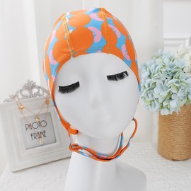 XGOPTS Swimming Cap, Cloth, Large, With Chin Strap, Prevents Shedding, Women's, Supports Long Hair, Ear Protection, Pool Hat, Beach Bathing, Hot Springs, Orange