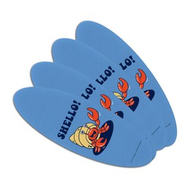 Shello Hello Hermit Crab Shell Funny Humor Double-Sided Oval Nail File Emery Board Set 4 Pack