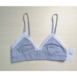 Jenni On Repeat Wide Lace Trim Cotton Bralette Grey Heather, Size Large