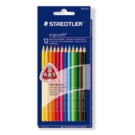 STAEDTLER Ergo Soft Colouring Pencils, Increased Breaking Strength, Triangular, Set of 12 Brilliant Colours, ABS System, Non-Slip Soft Surface, Suitable for Children According to DIN EN71, FSC Wood,