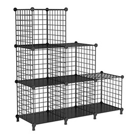 AWTATOS Wire Cube Storage Metal Grids 6 Cubes Bookshelf Bookcase Stackable Closet Shelves Organizer Modular Storage Cube Bins Multi-use Iron Wire Shelving Rack for Living Room, Home, Office, Black