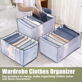 TOOVREN Wardrobe Clothes Organizer 7 Grids, Folded Clothes Organizer for Closet, Clothing Storage Bins,Washable Foldable Drawer Clothes Compartment Storage Box for Closet Bedroom Dorm Room (Gray,2PCS)