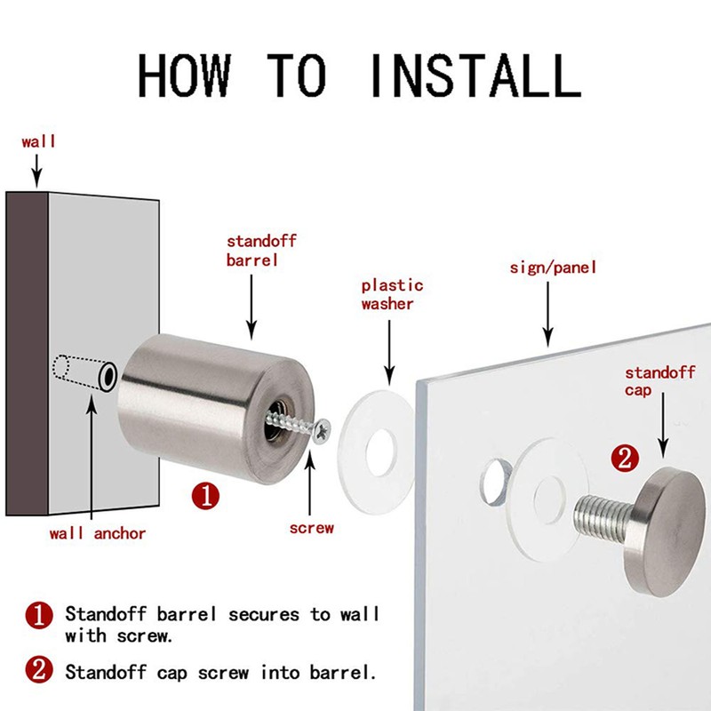 12Pcs Standoff Screw Stainless Steel 19x50mm Wall Mount Advertising Fastener
