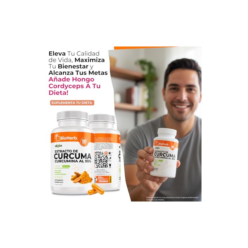 BioHerb® | Cúrcuma 95% Curcuminoides Estandarizados | 180 Cápsulas |