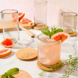 bloomhouse - Two Time Oprah's Favorite Things Winner - Sayulita Spring 4 Piece Hand Made 16 OZ Clear Glass Double Old Fashioned Set w/Four Coasters