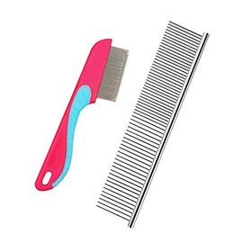 JINSHIN Dog comb,Cat comb,Pet combs,Metal Dog Comb,Pets Steel Comb,Cat Grooming Comb,Dog Grooming Comb (Silver+Pink)