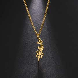 kkjoy Stainless Steel Birth Month Flower Necklace 12 Months Birthday Flower Pendant Necklace Best Friend Necklace Jewellery for Women Girls, 45 + 5 inches, Stainless Steel