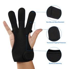 TOPARCHERY Archery Glove 3 Finger Hand Guard Gloves Shooting Hunting Protector Glove for Adult, Youth, Beginner, Leatheranti-Slip, Black (L)