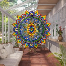 Mandala Wind Spinners, 12inch Metal Wind Spinners Outdoor for Yard and Garden,Stainless Steel Hanging Wind Spinner, Kinetic Yard Art Garden Decor Ornament Gifts