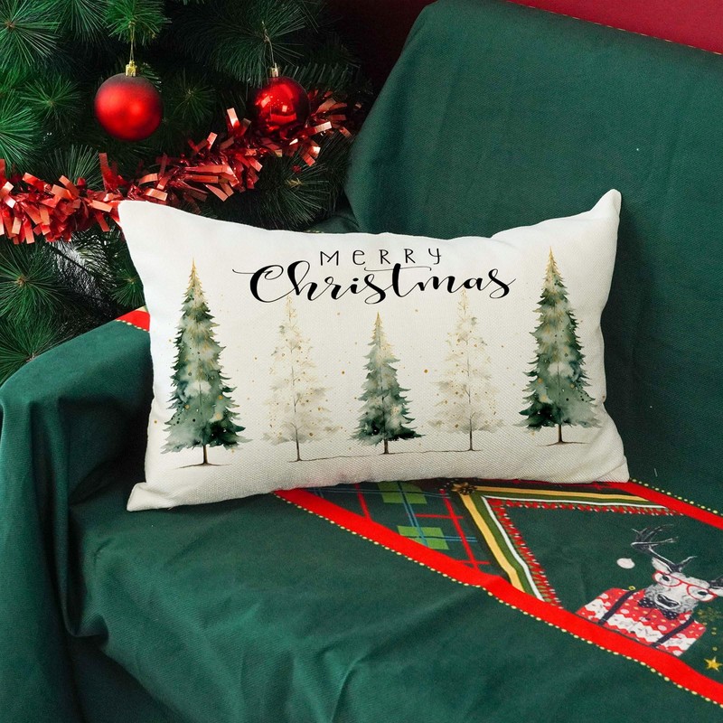 ONWAY Merry Christmas Trees Pillow Covers 12x20 Inch Xmax Tree
