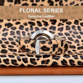 WOCCI Flower Series Genuine Leather Watch Band, Quick Release Replacement Strap 0.7 inch (18 mm), 0.8 inch (20 mm), 0.9 inch (22 mm), 20 mm