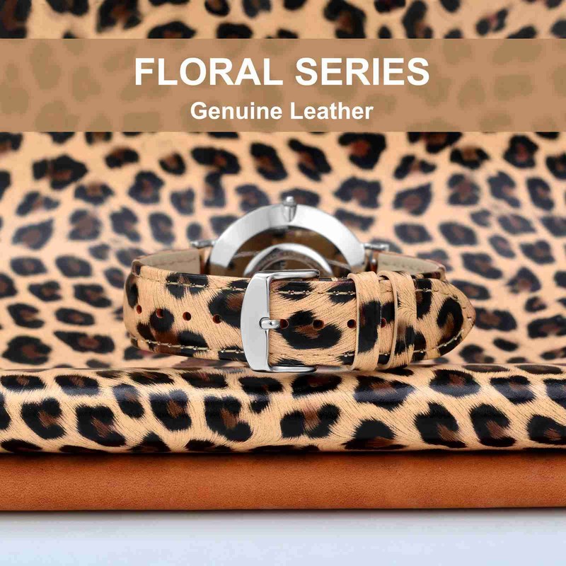 WOCCI Flower Series Genuine Leather Watch Band, Quick Release Replacement