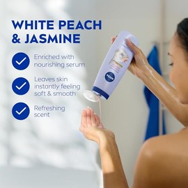 NIVEA White Peach and Jasmine Body Wash with Nourishing Serum, Pack of 3, 20 Fl Oz