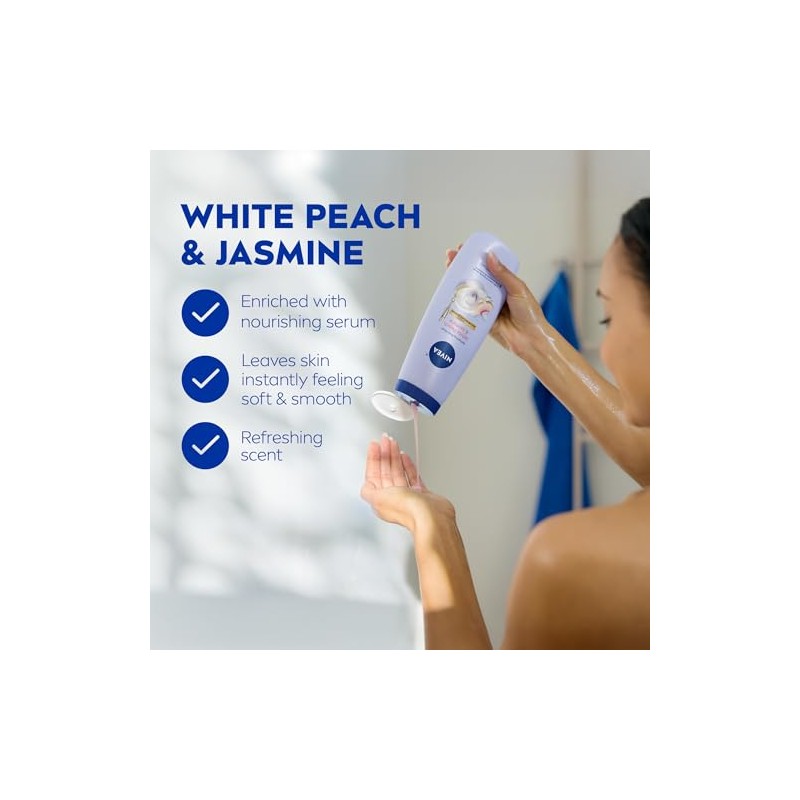 NIVEA White Peach and Jasmine Body Wash with Nourishing Serum,