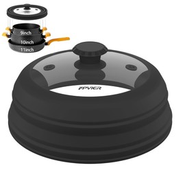 Microwave Splatter Cover, Vented Silicone and Glass Cover Splatter Guard Lid, Food Collapsible Plate Cover Lid with Easy Grip Handle, Anti-Splatter Lid Fits 6-7- 8-9- 10-11 inch Plates & Bowls.