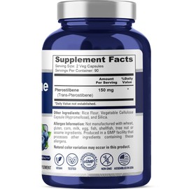 NusaPure Pterostilbene 150mg 180 Veggie Caps (Non-GMO, Vegan)