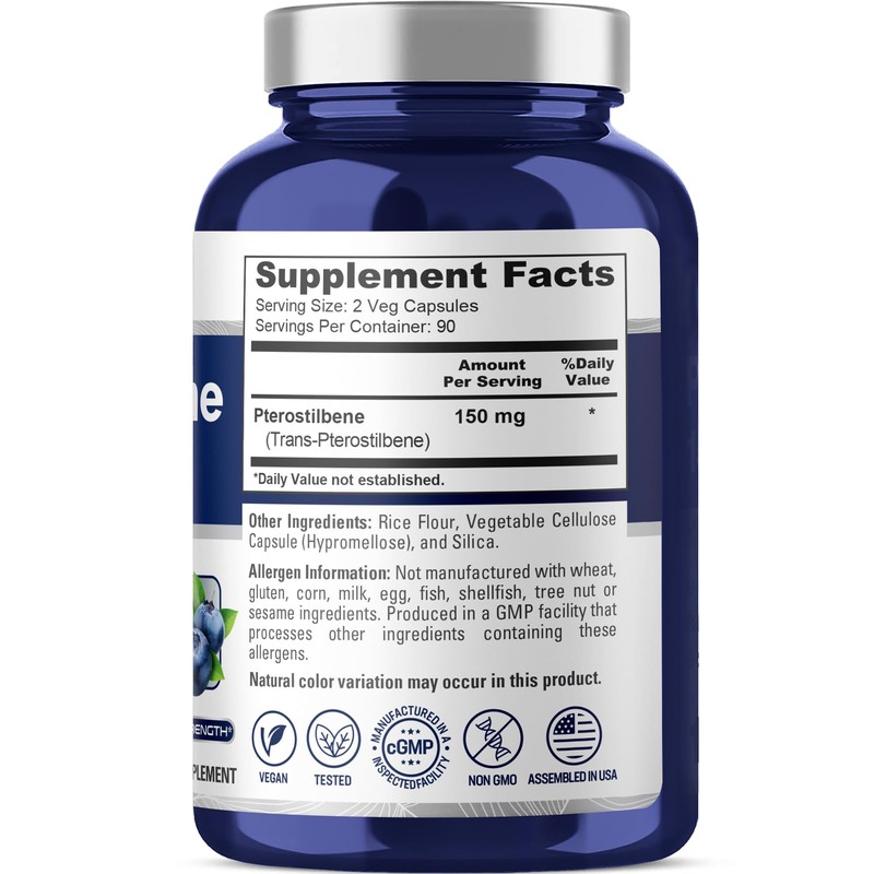 NusaPure Pterostilbene 150mg 180 Veggie Caps (Non-GMO, Vegan)